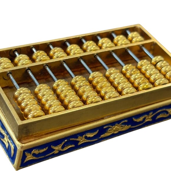Miniature Gold & Blue Abacus Decorative Collectible Crafted With Metal & Enamel - Picture 3 of 7
